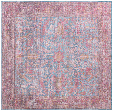 Washable Antique Blue 7' 10 x 7' 10 Mangata Square Area Rug Easy to Clean Stain Resistant & Durable Chenille Traditional Vintage Distressed Carpet for Sale at Rug Engine