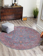 Washable Antique Blue 3' 11 x 3' 11 Mangata Round Area Rug Easy to Clean Stain Resistant & Durable Chenille Traditional Vintage Distressed Carpet for Sale at Rug Engine