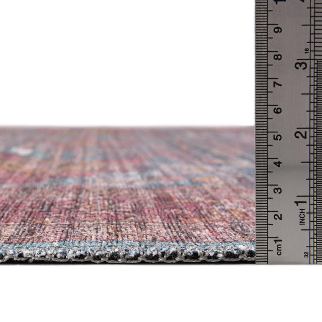 Washable Antique Blue 3' 11 x 3' 11 Mangata Round Area Rug Easy to Clean Stain Resistant & Durable Chenille Traditional Vintage Distressed Carpet for Sale at Rug Engine