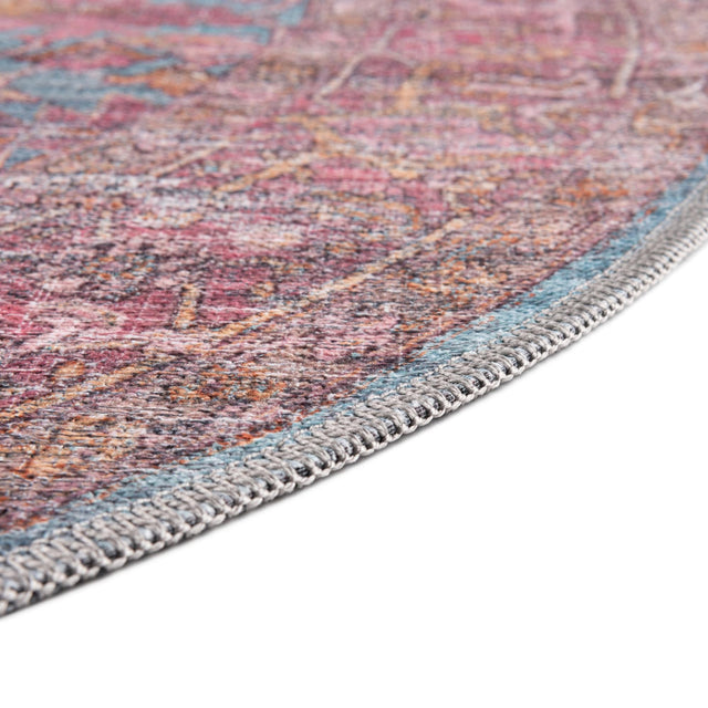 Washable Antique Blue 5' 3 x 5' 3 Mangata Round Area Rug Easy to Clean Stain Resistant & Durable Chenille Traditional Vintage Distressed Carpet for Sale at Rug Engine