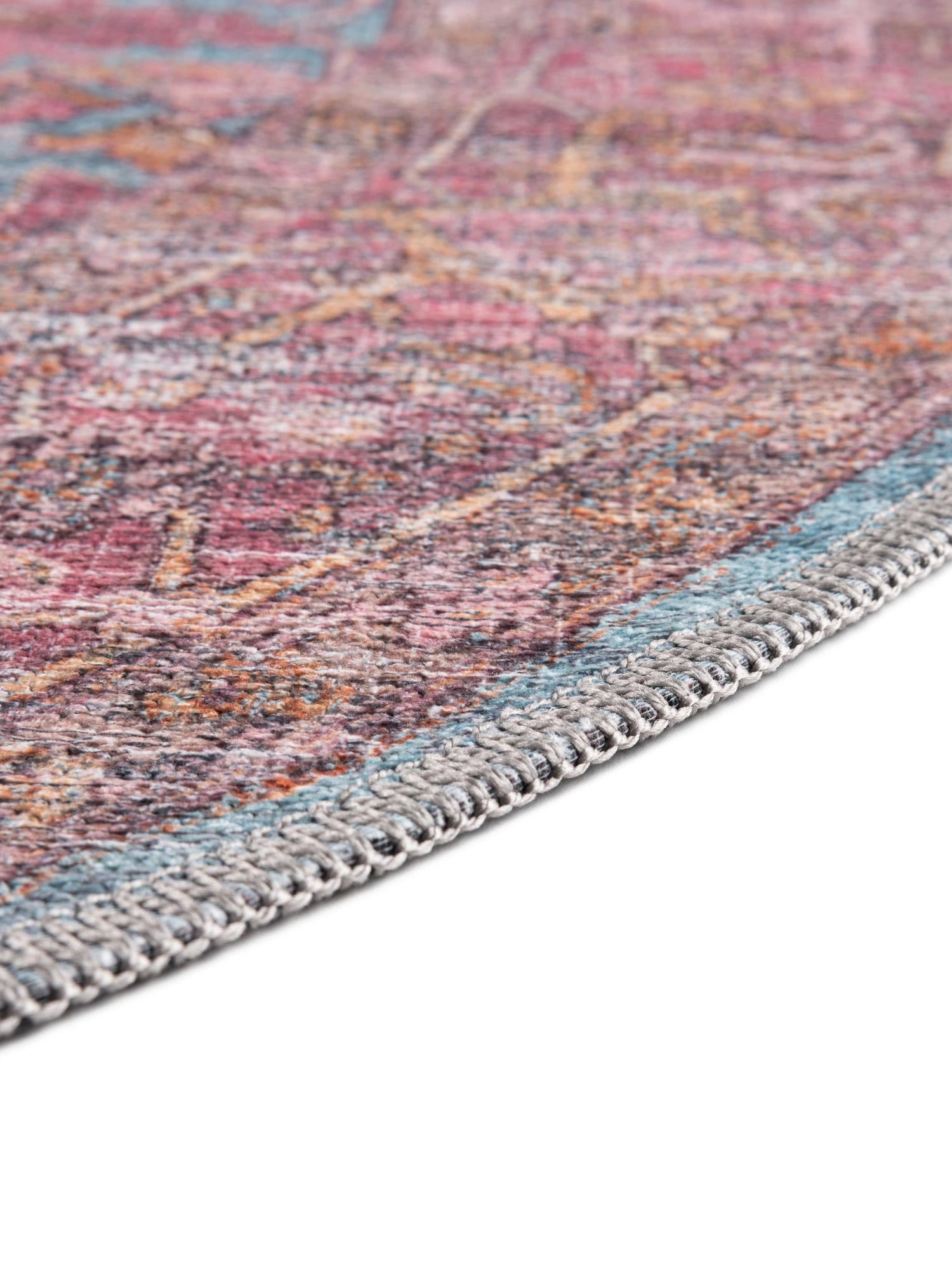 Washable Antique Blue 7' 3 x 7' 3 Mangata Round Area Rug Easy to Clean Stain Resistant & Durable Chenille Traditional Vintage Distressed Carpet for Sale at Rug Engine