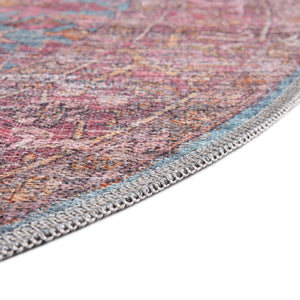 Washable Antique Blue 3' 11 x 3' 11 Mangata Round Area Rug Easy to Clean Stain Resistant & Durable Chenille Traditional Vintage Distressed Carpet for Sale at Rug Engine