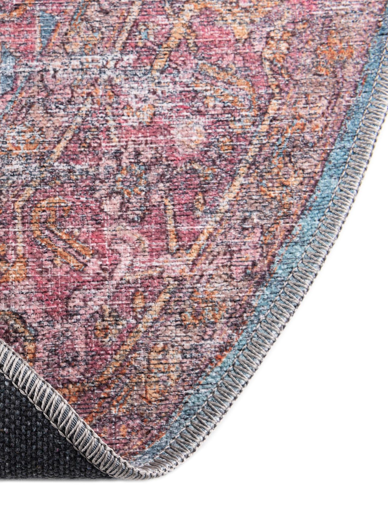 Washable Antique Blue 7' 3 x 7' 3 Mangata Round Area Rug Easy to Clean Stain Resistant & Durable Chenille Traditional Vintage Distressed Carpet for Sale at Rug Engine