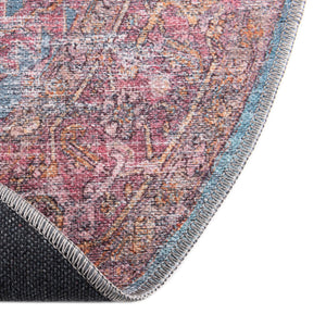 Washable Antique Blue 3' 11 x 3' 11 Mangata Round Area Rug Easy to Clean Stain Resistant & Durable Chenille Traditional Vintage Distressed Carpet for Sale at Rug Engine