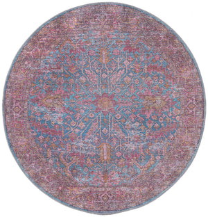Washable Antique Blue 5' 3 x 5' 3 Mangata Round Area Rug Easy to Clean Stain Resistant & Durable Chenille Traditional Vintage Distressed Carpet for Sale at Rug Engine