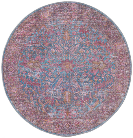 Washable Antique Blue 5' 3 x 5' 3 Mangata Round Area Rug Easy to Clean Stain Resistant & Durable Chenille Traditional Vintage Distressed Carpet for Sale at Rug Engine