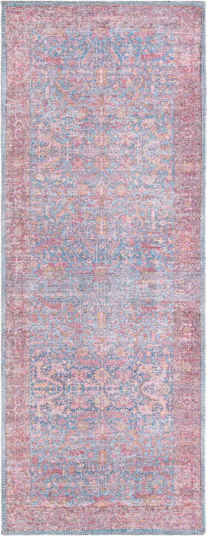 Washable Antique Blue 2' x 5' Mangata Runner Area Rug Easy to Clean Stain Resistant & Durable Chenille Traditional Vintage Distressed Carpet for Sale at Rug Engine