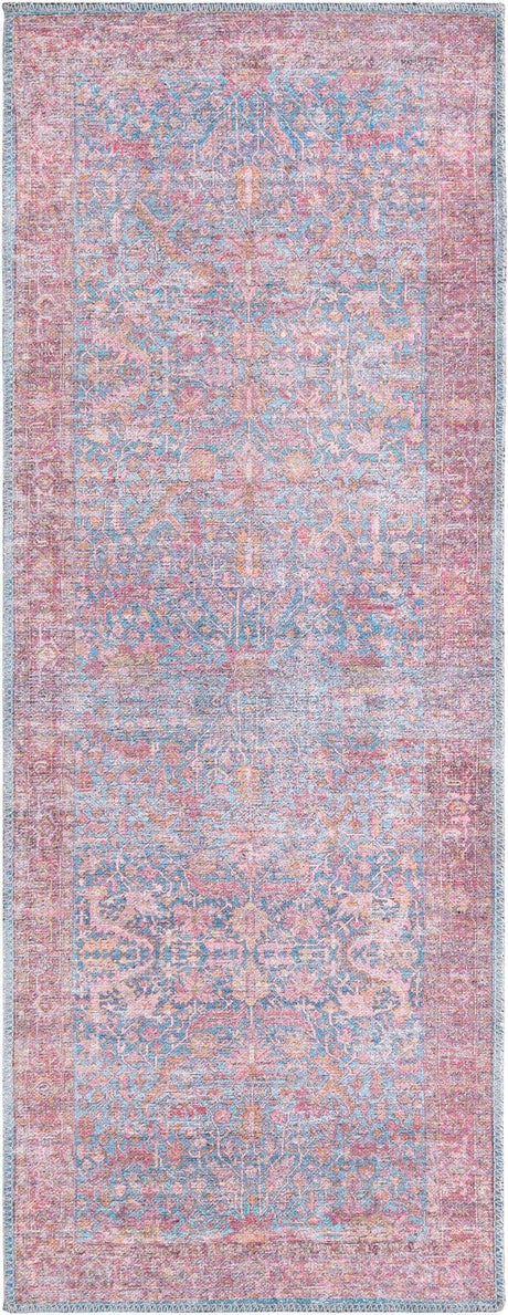 Washable Antique Blue 2' x 5' Mangata Runner Area Rug Easy to Clean Stain Resistant & Durable Chenille Traditional Vintage Distressed Carpet for Sale at Rug Engine
