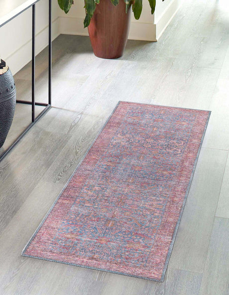 Washable Antique Blue 2' x 5' Mangata Runner Area Rug Easy to Clean Stain Resistant & Durable Chenille Traditional Vintage Distressed Carpet for Sale at Rug Engine