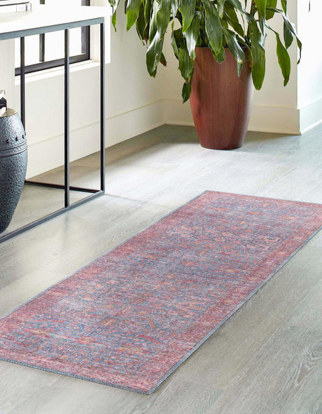 Washable Antique Blue 2' x 10' Mangata Runner Area Rug Easy to Clean Stain Resistant & Durable Chenille Traditional Vintage Distressed Carpet for Sale at Rug Engine