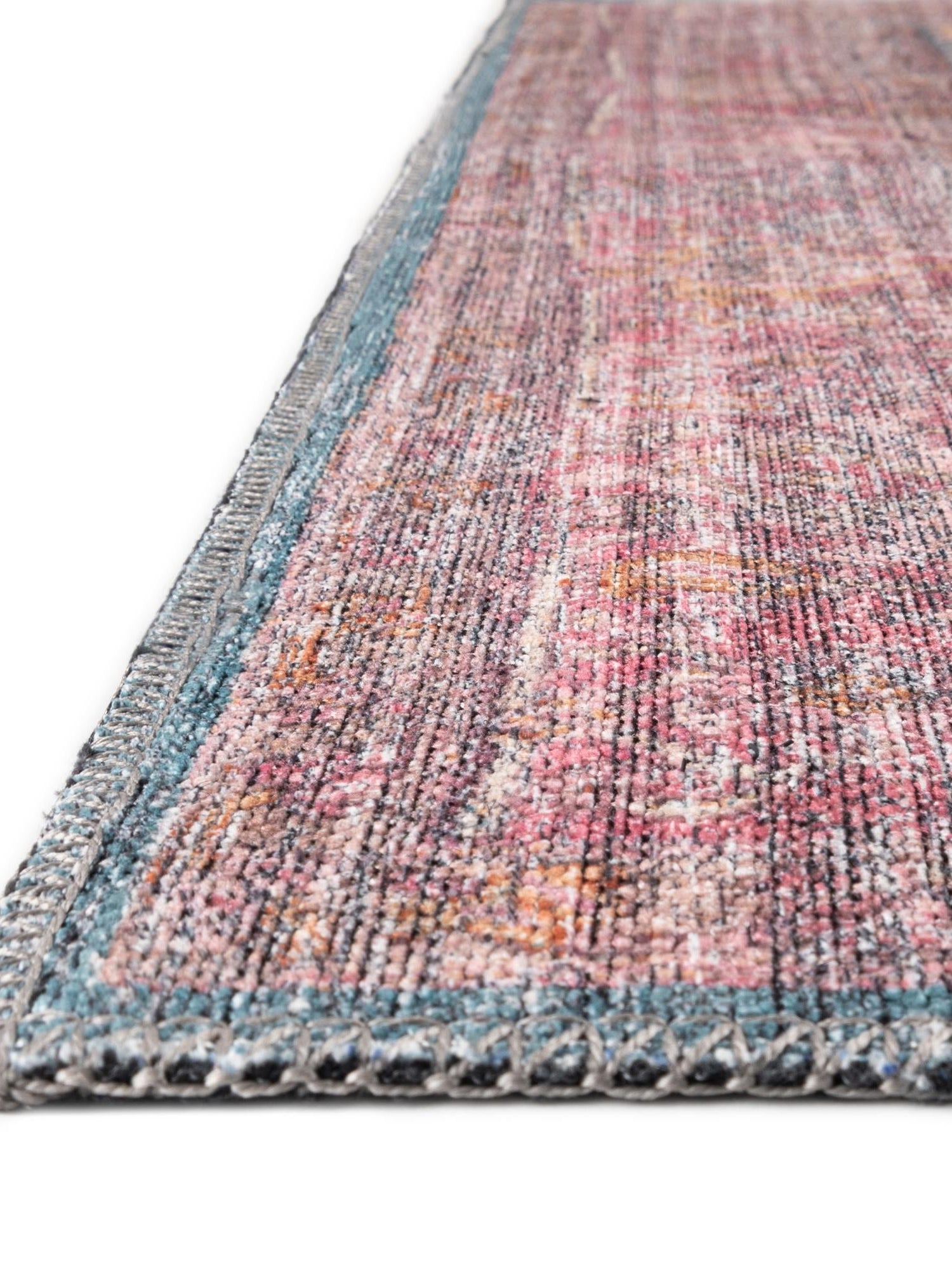 Washable Antique Blue 2' x 6' Mangata Runner Area Rug Easy to Clean Stain Resistant & Durable Chenille Traditional Vintage Distressed Carpet for Sale at Rug Engine