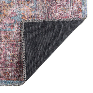 Washable Antique Blue 2' x 5' Mangata Runner Area Rug Easy to Clean Stain Resistant & Durable Chenille Traditional Vintage Distressed Carpet for Sale at Rug Engine