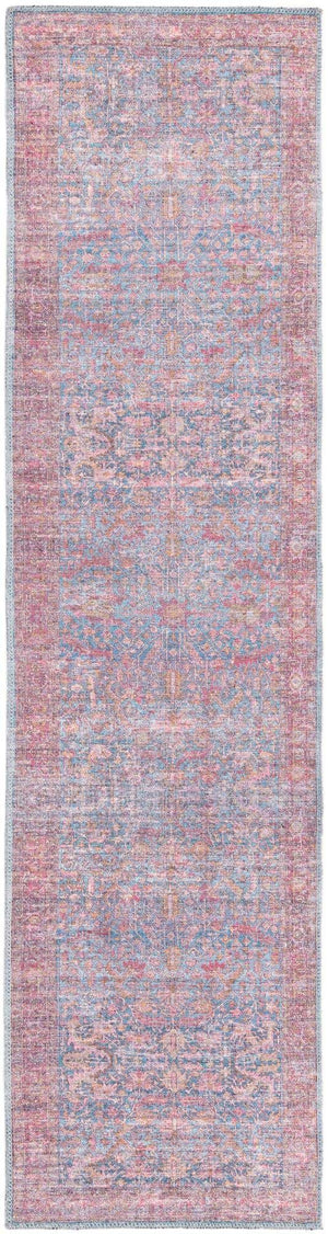 Washable Antique Blue 2' x 7' 10 Mangata Runner Area Rug Easy to Clean Stain Resistant & Durable Chenille Traditional Vintage Distressed Carpet for Sale at Rug Engine