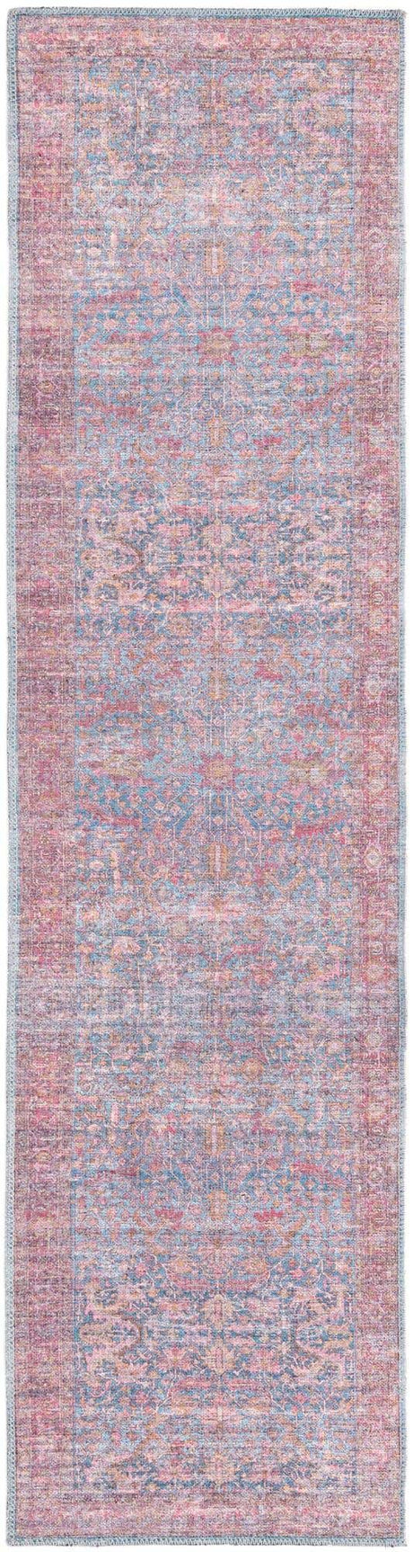 Washable Antique Blue 2' x 7' 10 Mangata Runner Area Rug Easy to Clean Stain Resistant & Durable Chenille Traditional Vintage Distressed Carpet for Sale at Rug Engine