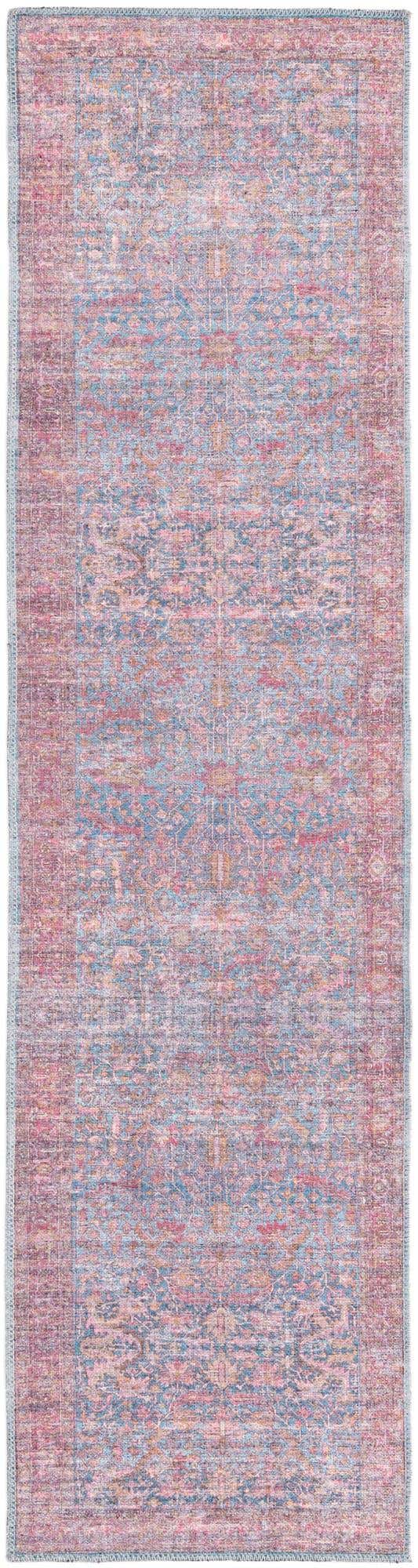 Washable Antique Blue 2' x 7' 10 Mangata Runner Area Rug Easy to Clean Stain Resistant & Durable Chenille Traditional Vintage Distressed Carpet for Sale at Rug Engine
