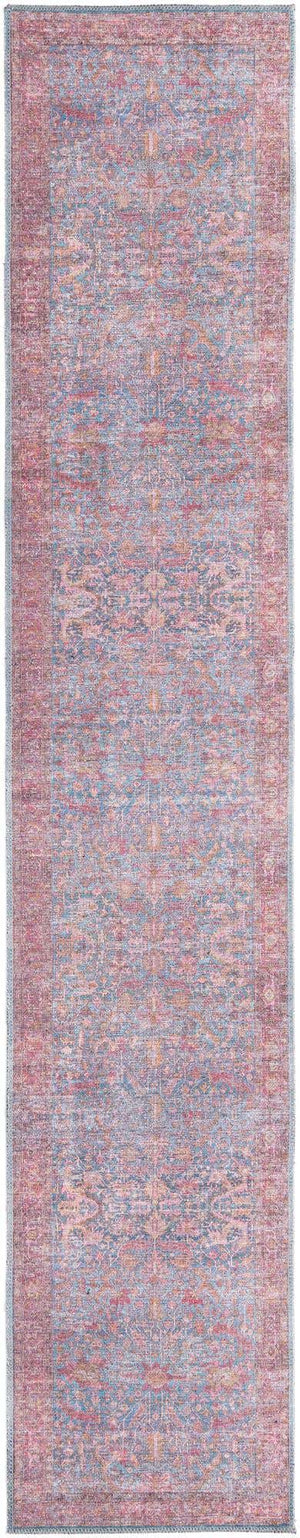 Washable Antique Blue 2' x 10' Mangata Runner Area Rug Easy to Clean Stain Resistant & Durable Chenille Traditional Vintage Distressed Carpet for Sale at Rug Engine