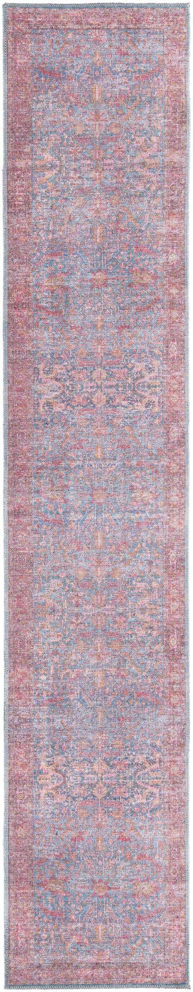 Washable Antique Blue 2' x 10' Mangata Runner Area Rug Easy to Clean Stain Resistant & Durable Chenille Traditional Vintage Distressed Carpet for Sale at Rug Engine