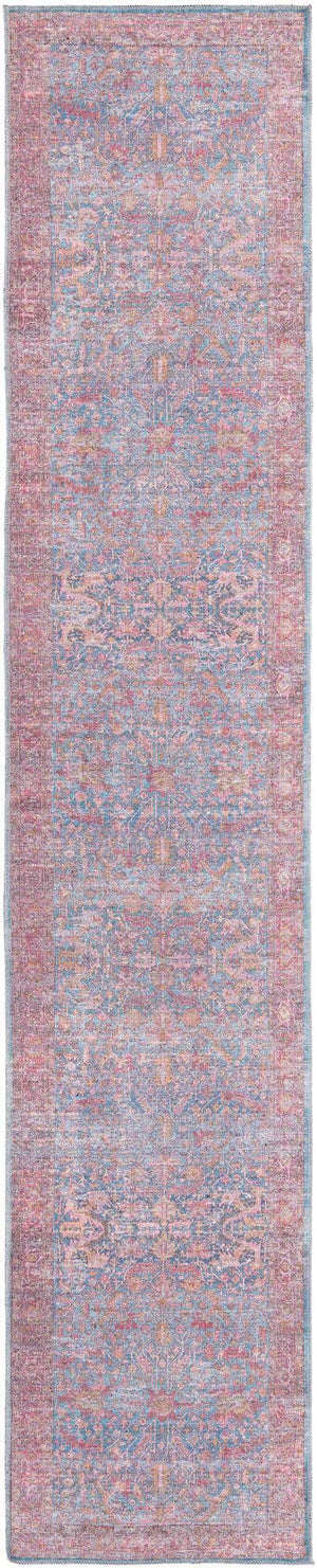 Washable Antique Blue 2' 7 x 13' Mangata Runner Area Rug Easy to Clean Stain Resistant & Durable Chenille Traditional Vintage Distressed Carpet for Sale at Rug Engine