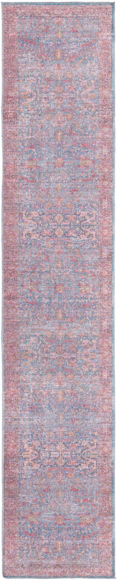 Washable Antique Blue 2' 7 x 13' Mangata Runner Area Rug Easy to Clean Stain Resistant & Durable Chenille Traditional Vintage Distressed Carpet for Sale at Rug Engine