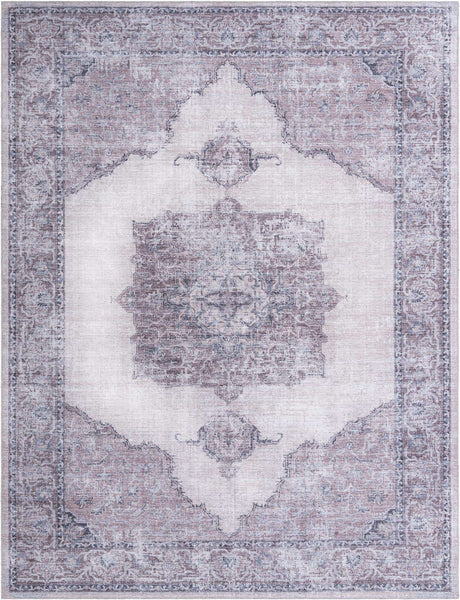 Washable Ivory and Gray 9' 2 x 12' Mangata Rectangle Area Rug Easy to Clean Stain Resistant & Durable Chenille Traditional Vintage Distressed Carpet for Sale at Rug Engine