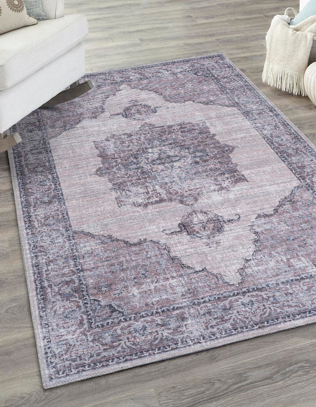 Washable Ivory and Gray 7' 10 x 10' Mangata Rectangle Area Rug Easy to Clean Stain Resistant & Durable Chenille Traditional Vintage Distressed Carpet for Sale at Rug Engine