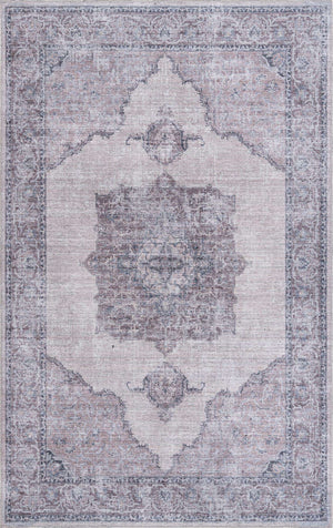 Washable Ivory and Gray 5' 3 x 8' Mangata Washable Rectangle Area Rug Easy to Clean Stain Resistant & Durable Chenille Traditional Vintage Distressed Carpet for Sale at Rug Engine