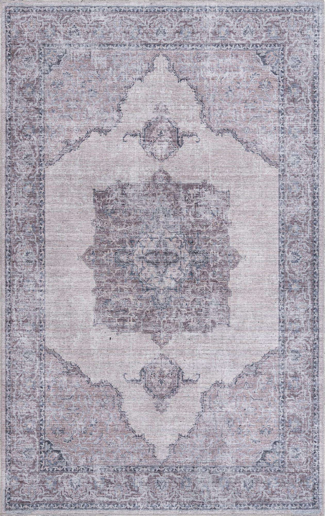 Washable Ivory and Gray 5' 3 x 8' Mangata Washable Rectangle Area Rug Easy to Clean Stain Resistant & Durable Chenille Traditional Vintage Distressed Carpet for Sale at Rug Engine