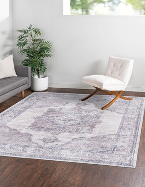 Washable Ivory and Gray 5' 3 x 5' 3 Mangata Square Area Rug Easy to Clean Stain Resistant & Durable Chenille Traditional Vintage Distressed Carpet for Sale at Rug Engine
