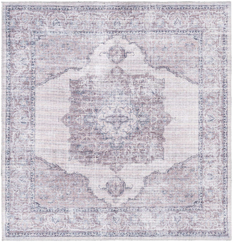 Washable Ivory and Gray 5' 3 x 5' 3 Mangata Square Area Rug Easy to Clean Stain Resistant & Durable Chenille Traditional Vintage Distressed Carpet for Sale at Rug Engine