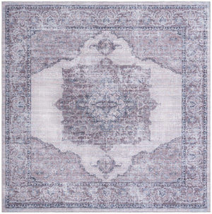Washable Ivory and Gray 7' 10 x 7' 10 Mangata Square Area Rug Easy to Clean Stain Resistant & Durable Chenille Traditional Vintage Distressed Carpet for Sale at Rug Engine