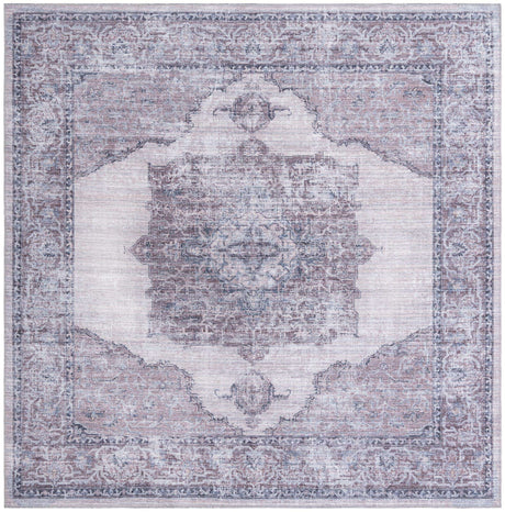 Washable Ivory and Gray 7' 10 x 7' 10 Mangata Square Area Rug Easy to Clean Stain Resistant & Durable Chenille Traditional Vintage Distressed Carpet for Sale at Rug Engine