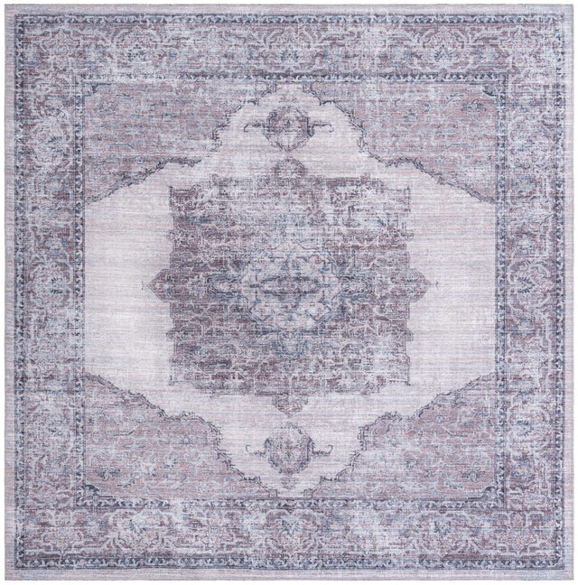 Washable Ivory and Gray 7' 10 x 7' 10 Mangata Square Area Rug Easy to Clean Stain Resistant & Durable Chenille Traditional Vintage Distressed Carpet for Sale at Rug Engine