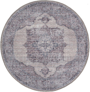 Washable Ivory and Gray 3' 11 x 3' 11 Mangata Round Area Rug Easy to Clean Stain Resistant & Durable Chenille Traditional Vintage Distressed Carpet for Sale at Rug Engine