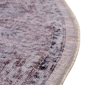 Washable Ivory and Gray 7' 3 x 7' 3 Mangata Washable Round Area Rug Easy to Clean Stain Resistant & Durable Chenille Traditional Vintage Distressed Carpet for Sale at Rug Engine