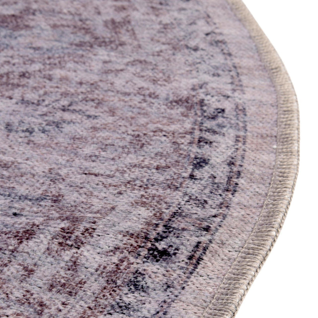 Washable Ivory and Gray 7' 3 x 7' 3 Mangata Washable Round Area Rug Easy to Clean Stain Resistant & Durable Chenille Traditional Vintage Distressed Carpet for Sale at Rug Engine