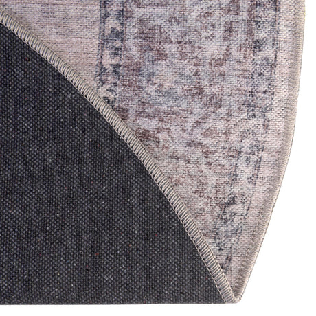 Washable Ivory and Gray 3' 11 x 3' 11 Mangata Round Area Rug Easy to Clean Stain Resistant & Durable Chenille Traditional Vintage Distressed Carpet for Sale at Rug Engine