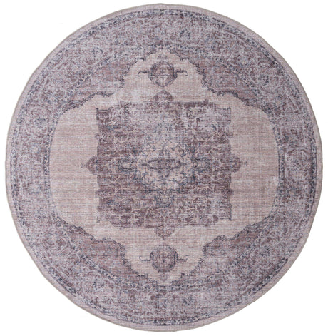 Washable Ivory and Gray 7' 3 x 7' 3 Mangata Washable Round Area Rug Easy to Clean Stain Resistant & Durable Chenille Traditional Vintage Distressed Carpet for Sale at Rug Engine