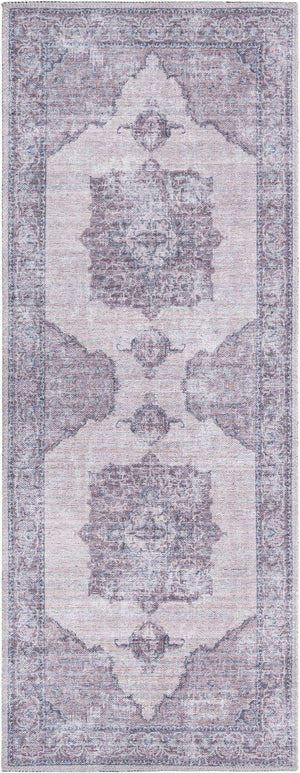 Washable Ivory and Gray 2' x 5' Mangata Runner Area Rug Easy to Clean Stain Resistant & Durable Chenille Traditional Vintage Distressed Carpet for Sale at Rug Engine