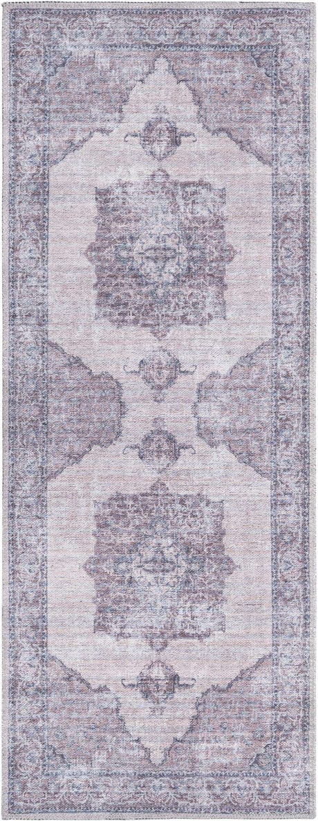 Washable Ivory and Gray 2' x 5' Mangata Runner Area Rug Easy to Clean Stain Resistant & Durable Chenille Traditional Vintage Distressed Carpet for Sale at Rug Engine