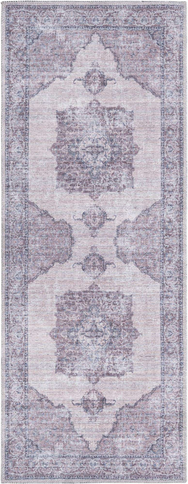 Washable Ivory and Gray 2' x 5' Mangata Runner Area Rug Easy to Clean Stain Resistant & Durable Chenille Traditional Vintage Distressed Carpet for Sale at Rug Engine