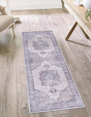 Washable Ivory and Gray 2' x 5' Mangata Runner Area Rug Easy to Clean Stain Resistant & Durable Chenille Traditional Vintage Distressed Carpet for Sale at Rug Engine