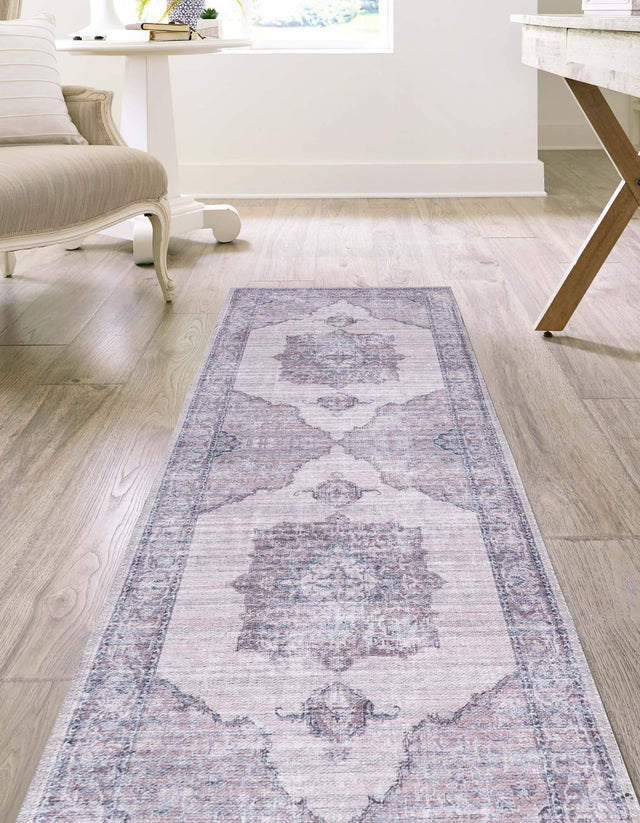 Washable Ivory and Gray 2' 7 x 12' Mangata Runner Area Rug Easy to Clean Stain Resistant & Durable Chenille Traditional Vintage Distressed Carpet for Sale at Rug Engine