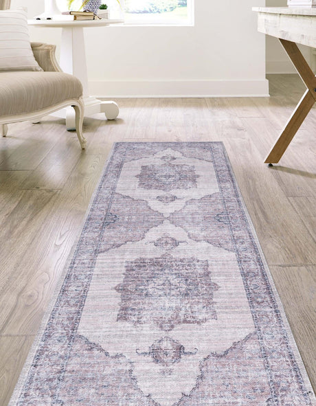 Washable Ivory and Gray 2' x 7' 10 Mangata Runner Area Rug Easy to Clean Stain Resistant & Durable Chenille Traditional Vintage Distressed Carpet for Sale at Rug Engine