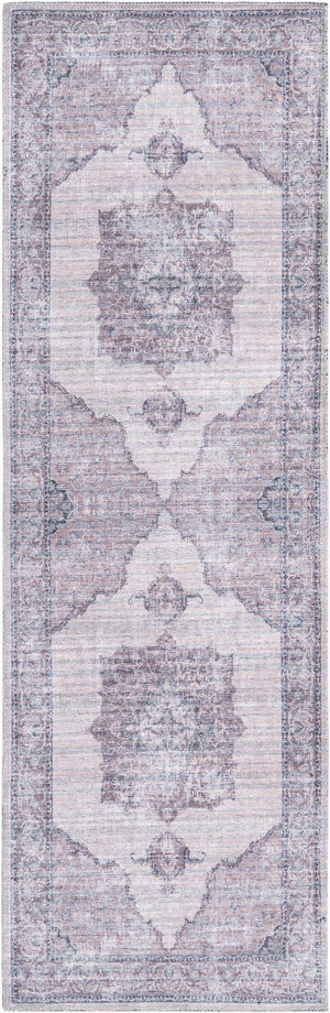 Washable Ivory and Gray 2' x 6' Mangata Washable Runner Area Rug Easy to Clean Stain Resistant & Durable Chenille Traditional Vintage Distressed Carpet for Sale at Rug Engine