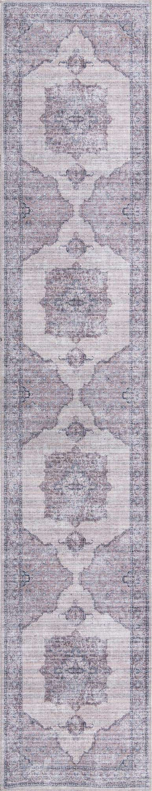 Washable Ivory and Gray 2' 7 x 13' Mangata Runner Area Rug Easy to Clean Stain Resistant & Durable Chenille Traditional Vintage Distressed Carpet for Sale at Rug Engine