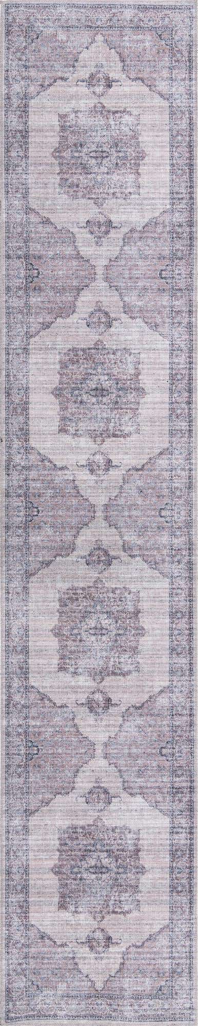 Washable Ivory and Gray 2' 7 x 13' Mangata Runner Area Rug Easy to Clean Stain Resistant & Durable Chenille Traditional Vintage Distressed Carpet for Sale at Rug Engine