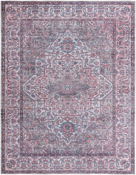 Washable Beige and pink 10' 6 x 13' Mangata Rectangle Area Rug Easy to Clean Stain Resistant & Durable Chenille Traditional Vintage Distressed Carpet for Sale at Rug Engine