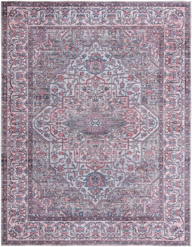 Washable Beige and pink 10' 6 x 13' Mangata Rectangle Area Rug Easy to Clean Stain Resistant & Durable Chenille Traditional Vintage Distressed Carpet for Sale at Rug Engine