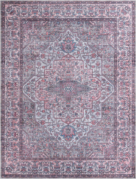 Washable Beige and pink 9' 2 x 12' Mangata Rectangle Area Rug Easy to Clean Stain Resistant & Durable Chenille Traditional Vintage Distressed Carpet for Sale at Rug Engine