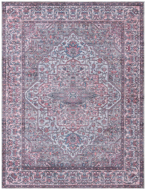 Washable Beige and pink 8' x 10' Mangata Washable Rectangle Area Rug Easy to Clean Stain Resistant & Durable Chenille Traditional Vintage Distressed Carpet for Sale at Rug Engine